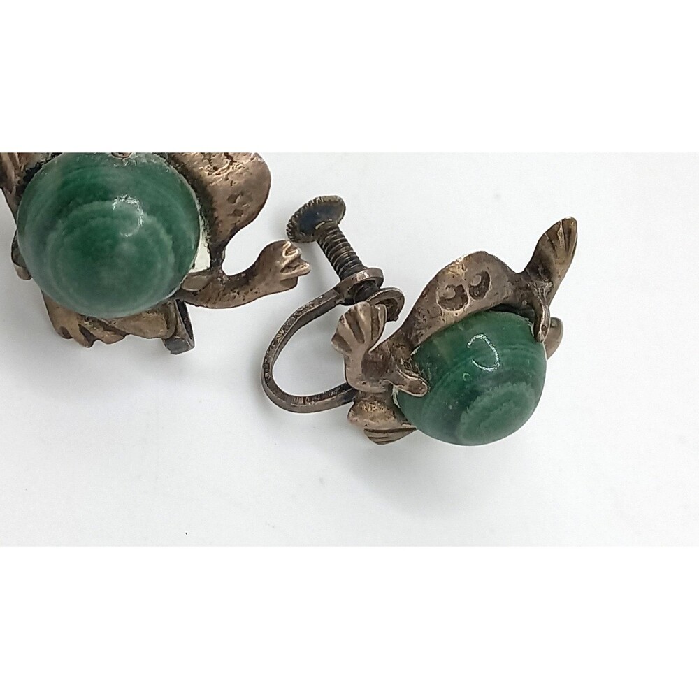 FROGS! Sterling silver Mexico Aventurine Earrings w/Sterling Frog Pendant - Picture 5 of 12